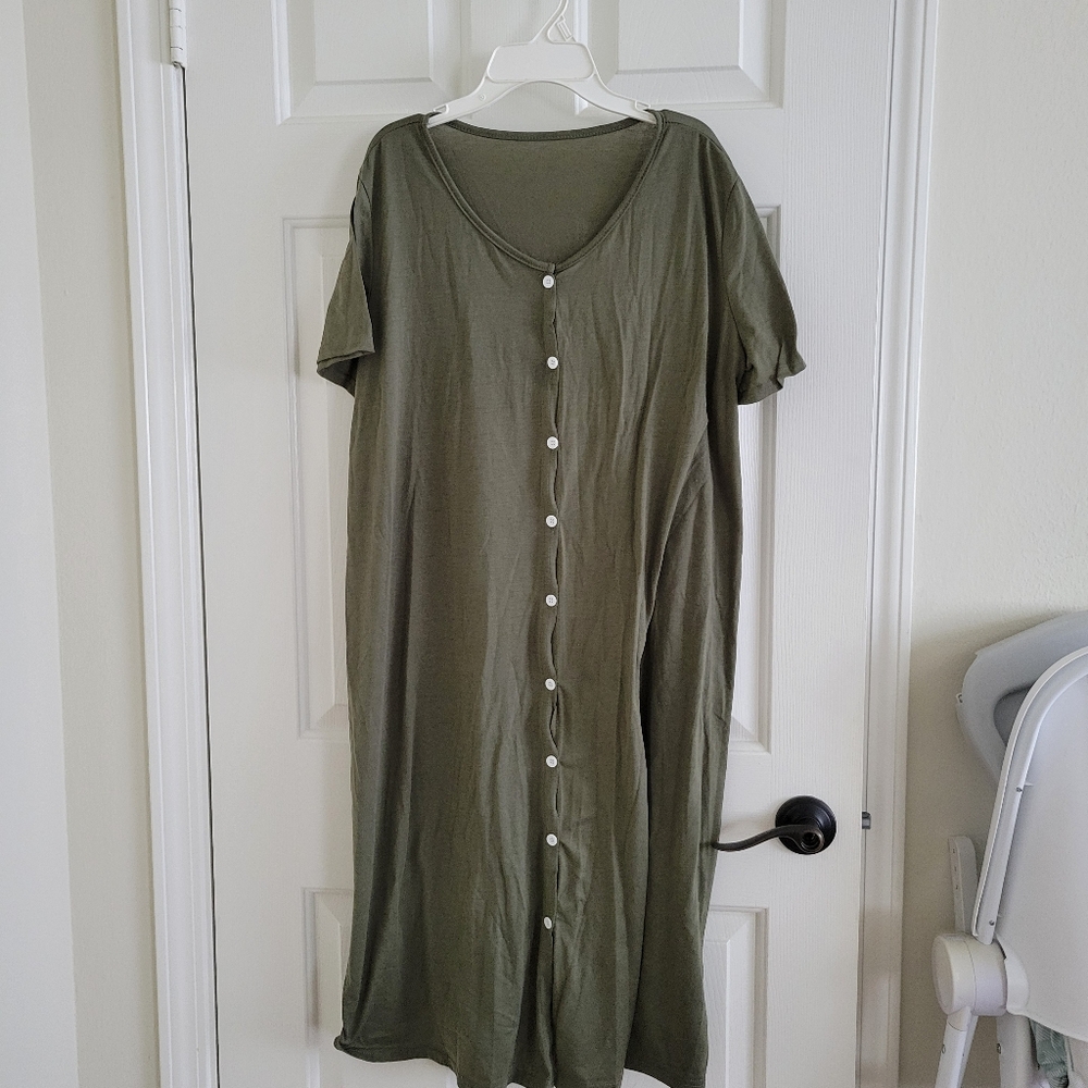 Olive Green Button-Down Dress